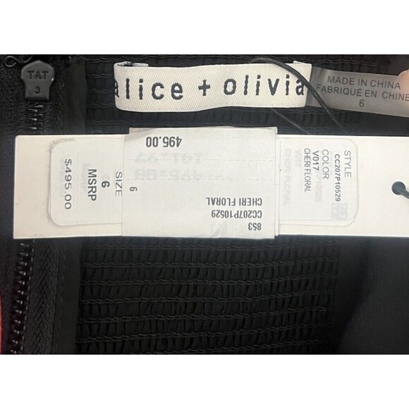 Alice + Olivia Ginny Godet Mini Dress Square Neck Ruffle Sleeves Floral Romantic - Picture 13 of 14